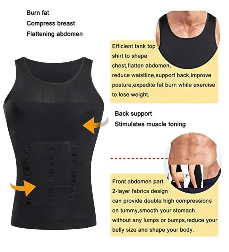 YBFDO Men Body Shaper Slimming Compression Vest Undershirt Seamless Waist Trainer Tank Top Belly Control Weight Loss Shapewear